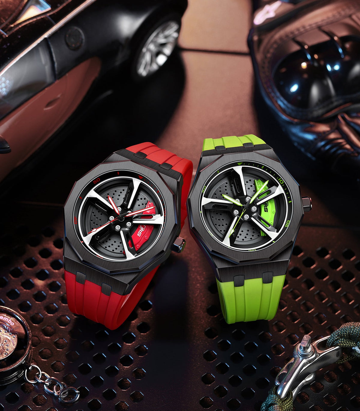 RS-7 Gyro Black Polygon Case Green Caliber/Green Rubber Strap
