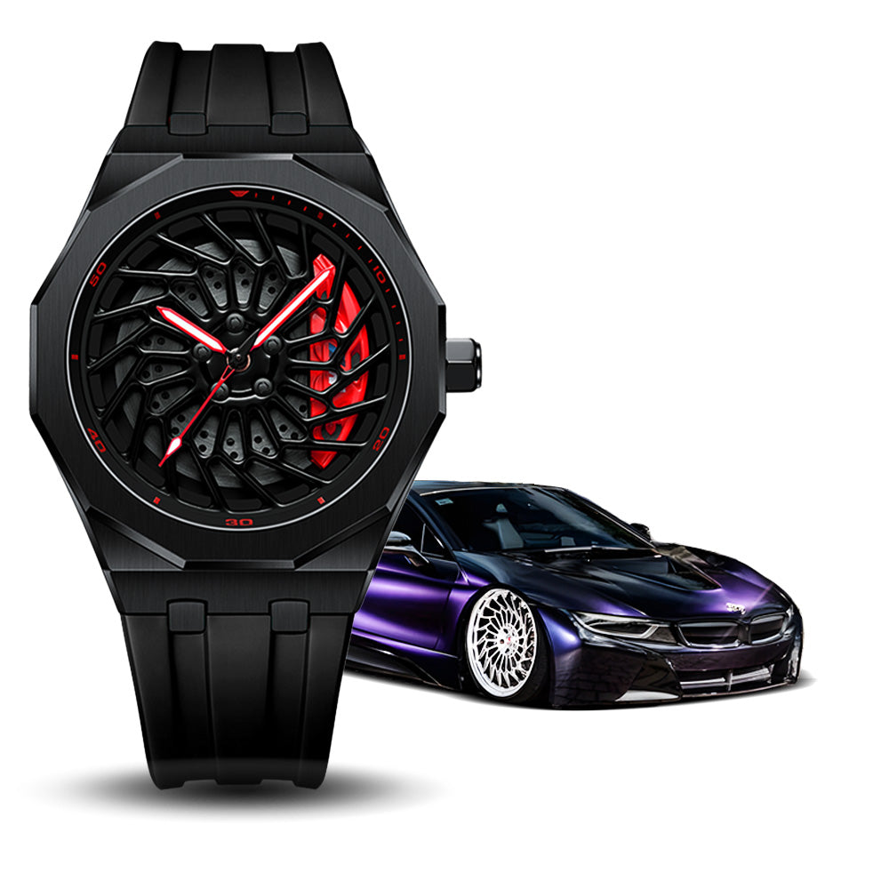 Bayer i8 Gyro Polygon Red Caliber/Black Rubber Strap