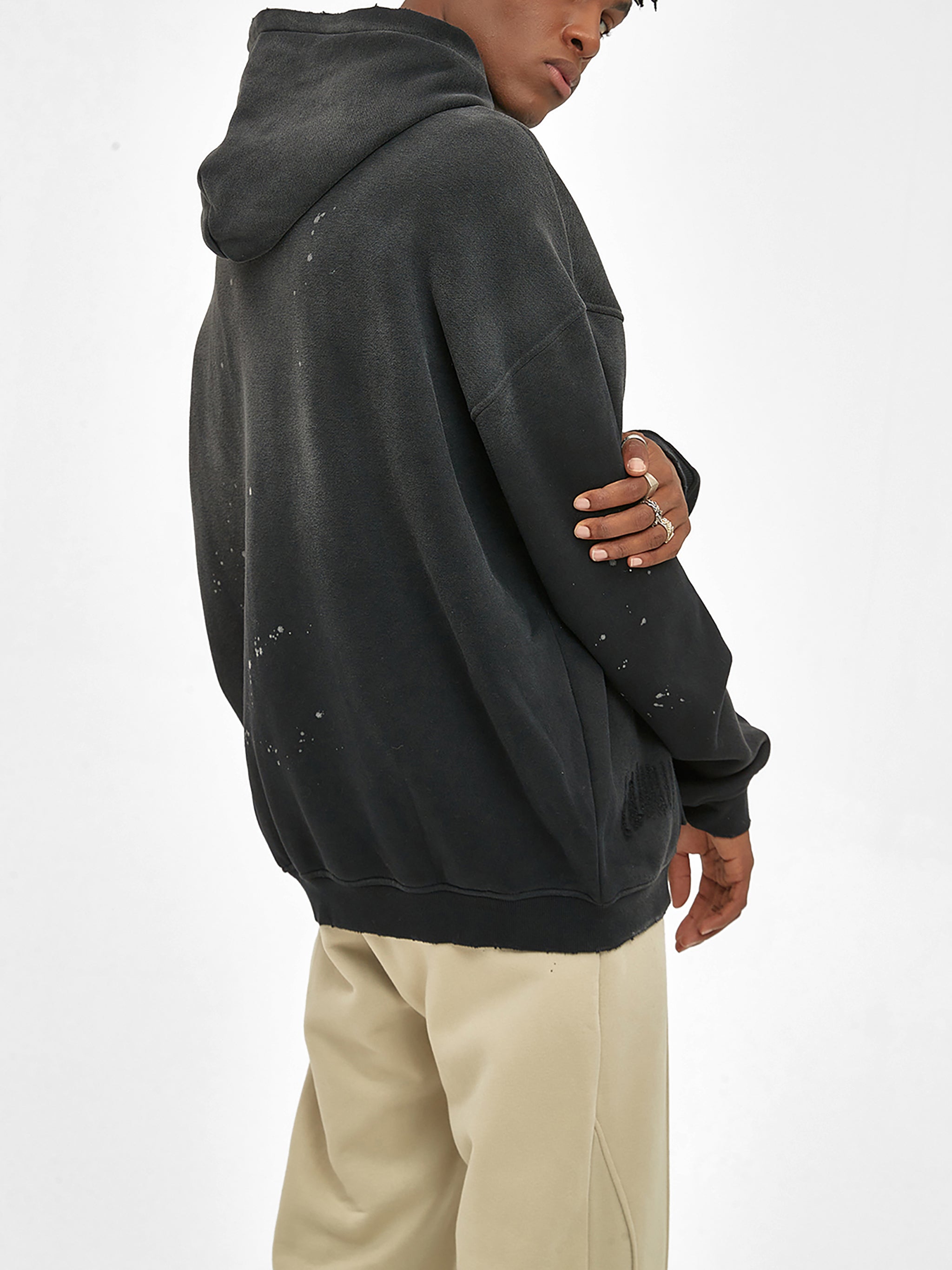 Vintage Washed Frayed Fleece Hoodie